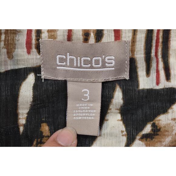 Chico's Women's Regular Size 3 Tan Black Red Floral Abstract Shirt Jacket - Picture 8 of 8